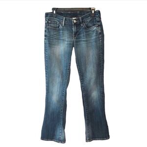 Lucky Brand Sz 4/27 Blue Denim Faded Whiskering Raw Hem Short Inseam Jeans